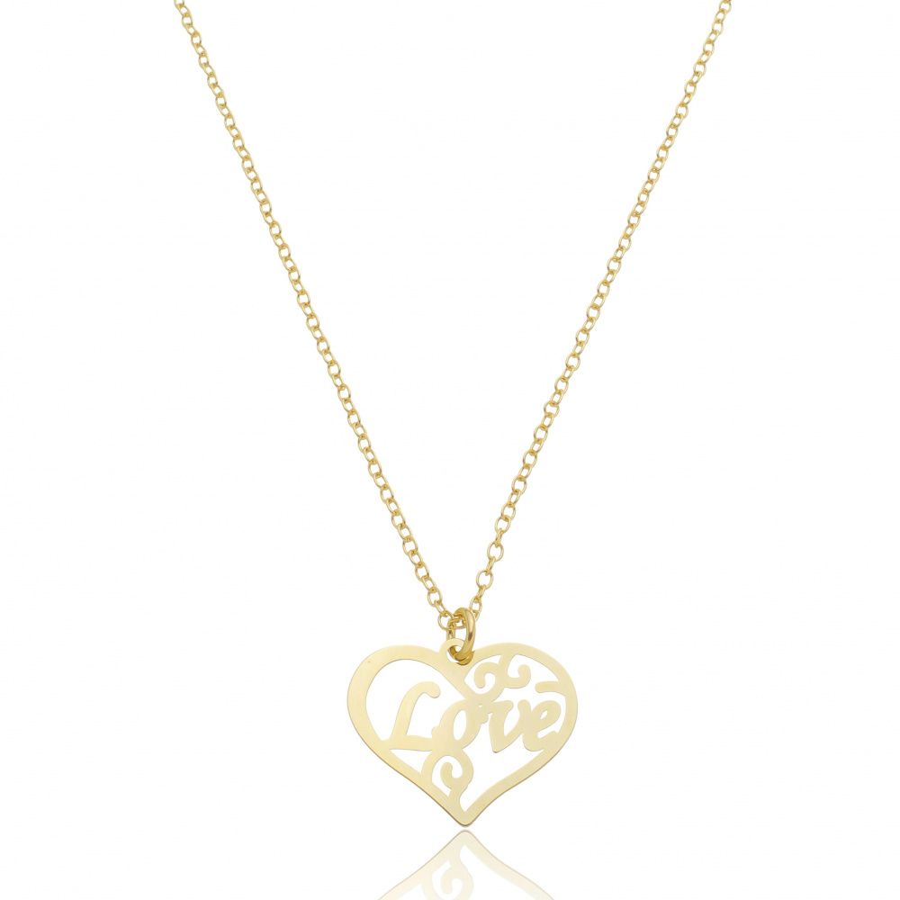 Colar Design Coração Vazado Escrito Love | Banhado a Ouro 18k