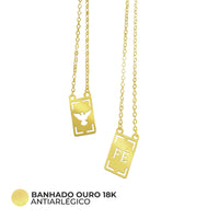 Colar Escapulário Fé e Pássaro da Paz | Banhado em Ouro 18k